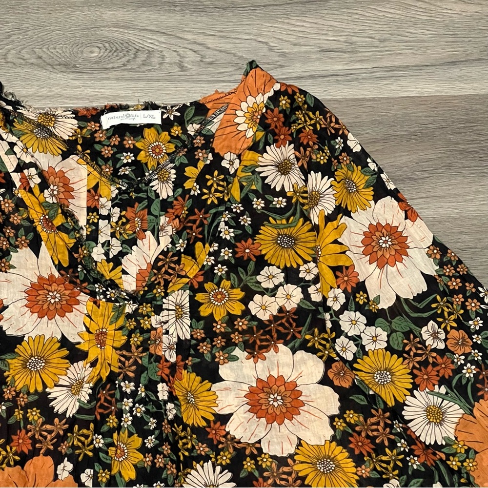 Natural Life L/XL Cotton Tunic in a Bag Top Orange Floral Lightweight Flowy - Picture 3 of 8